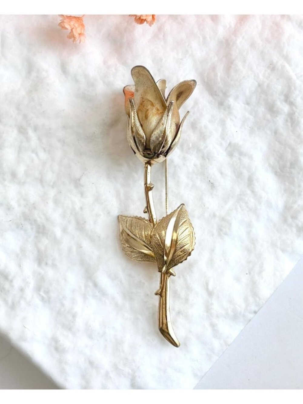 Blooming Rose Floral Gold Toned Large Vintage Brooch | Pin